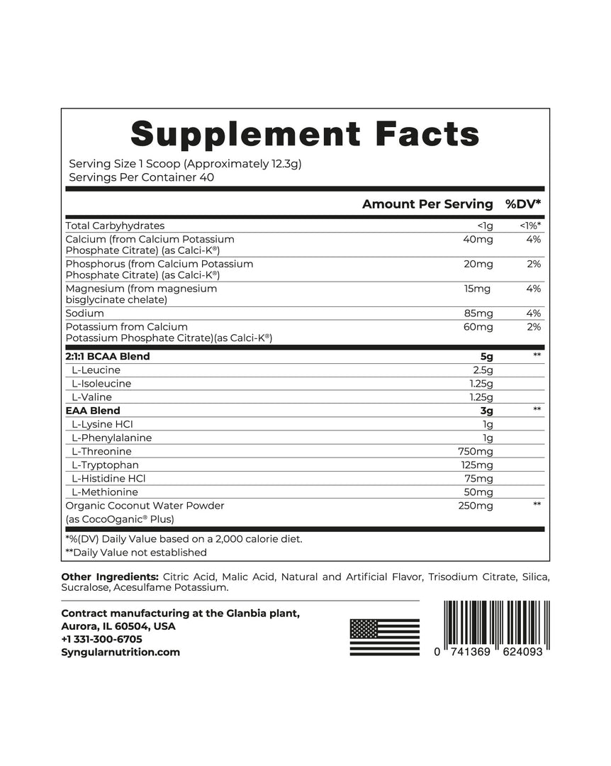 BCAA/ EAA 2:1:1 - Razz Lime Pop 1.1lb (40 servings) - Syngular Nutrition