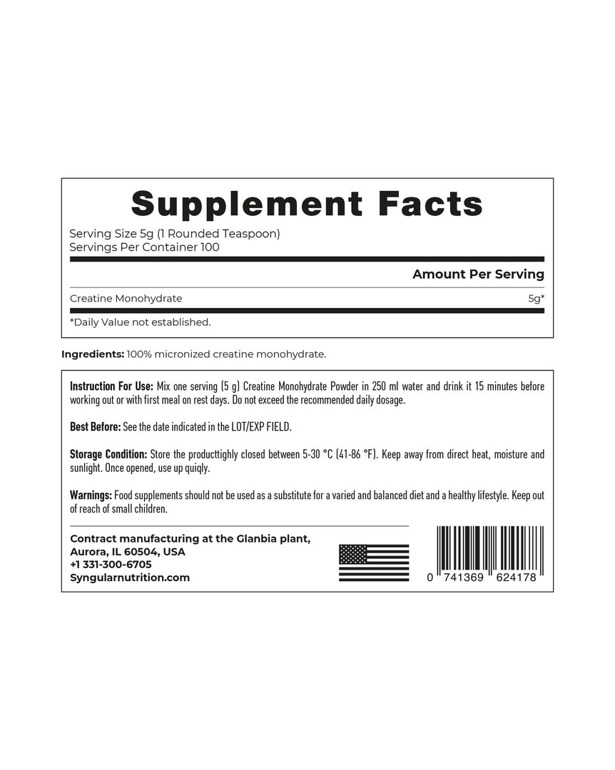 Creatine Monohydrate – 500g (100 Servings) – Syngular Nutrition
