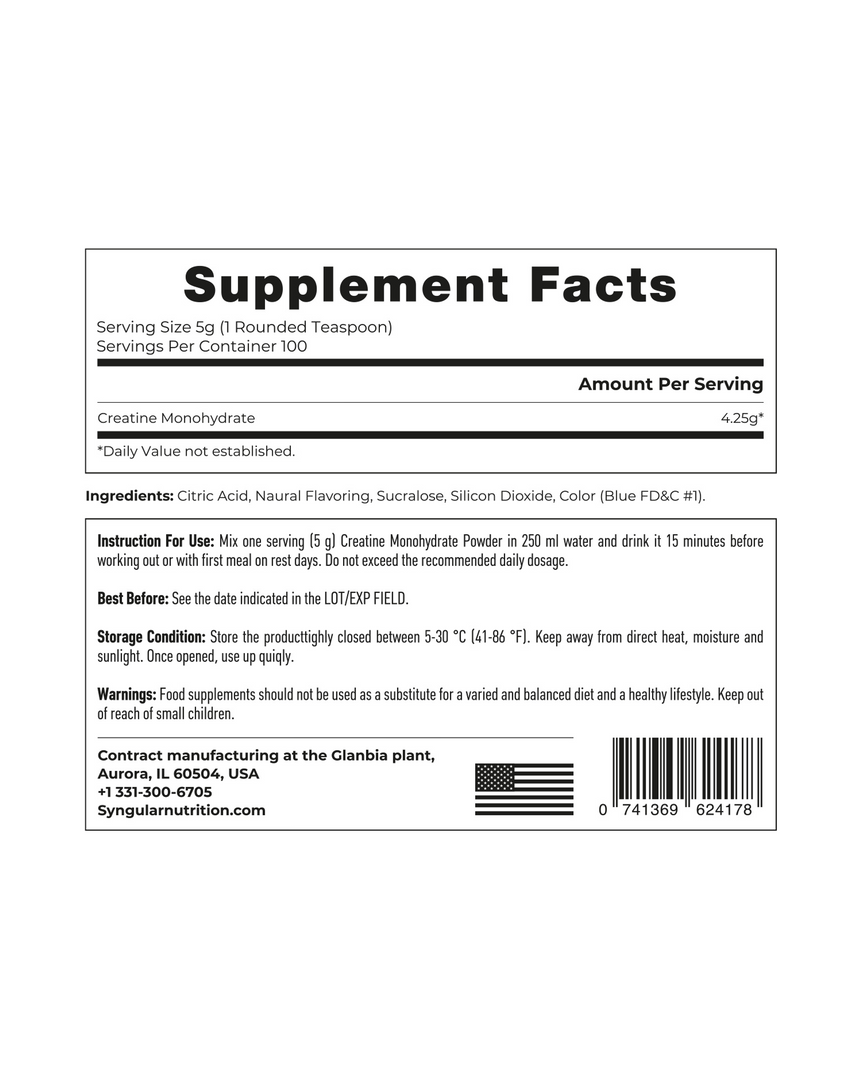 Creatine Monohydrate – Blue Grapes 500g (100 Servings) – Syngular Nutrition